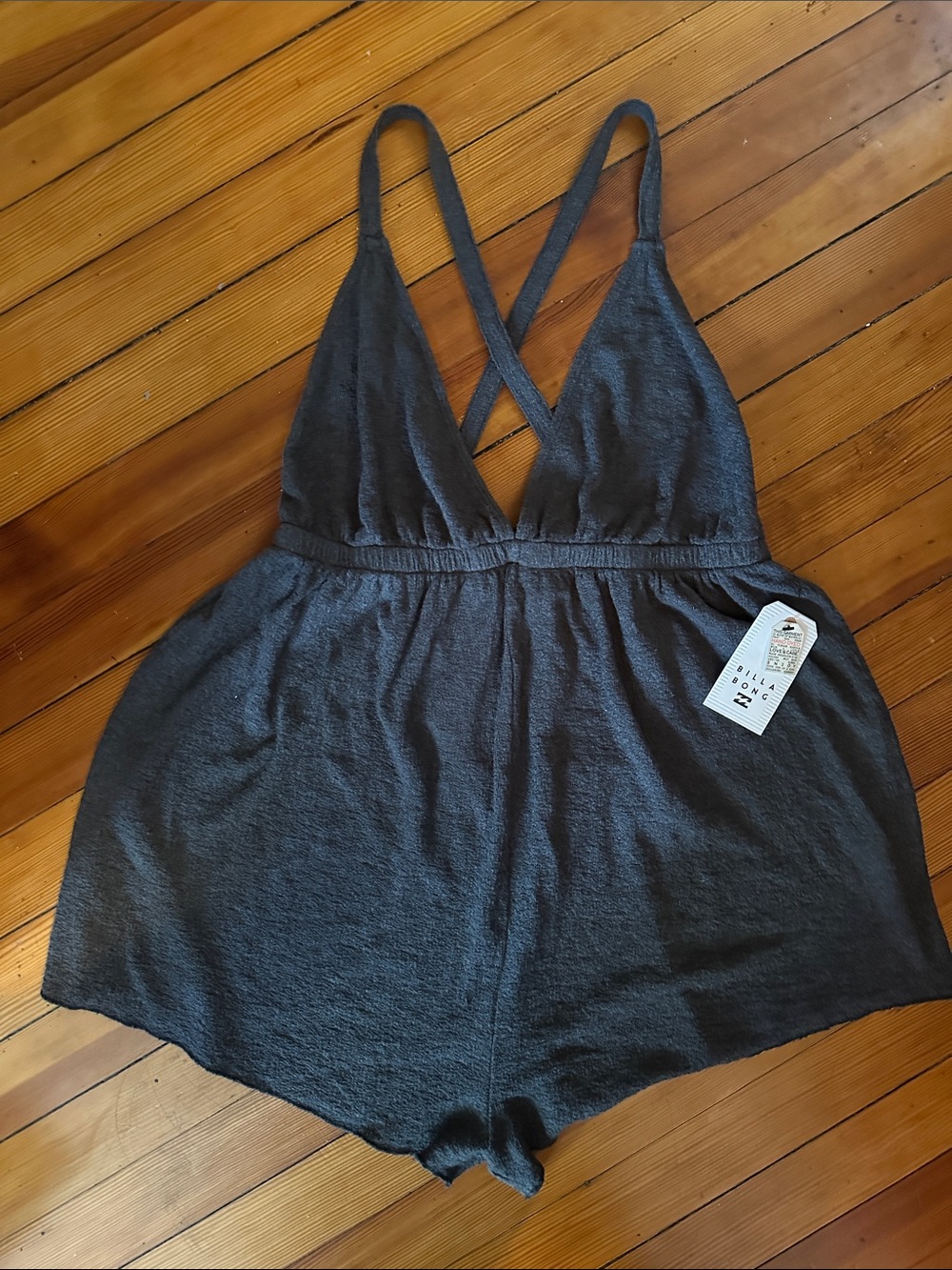 Billabong charcoal deep V romper with adjustable straps